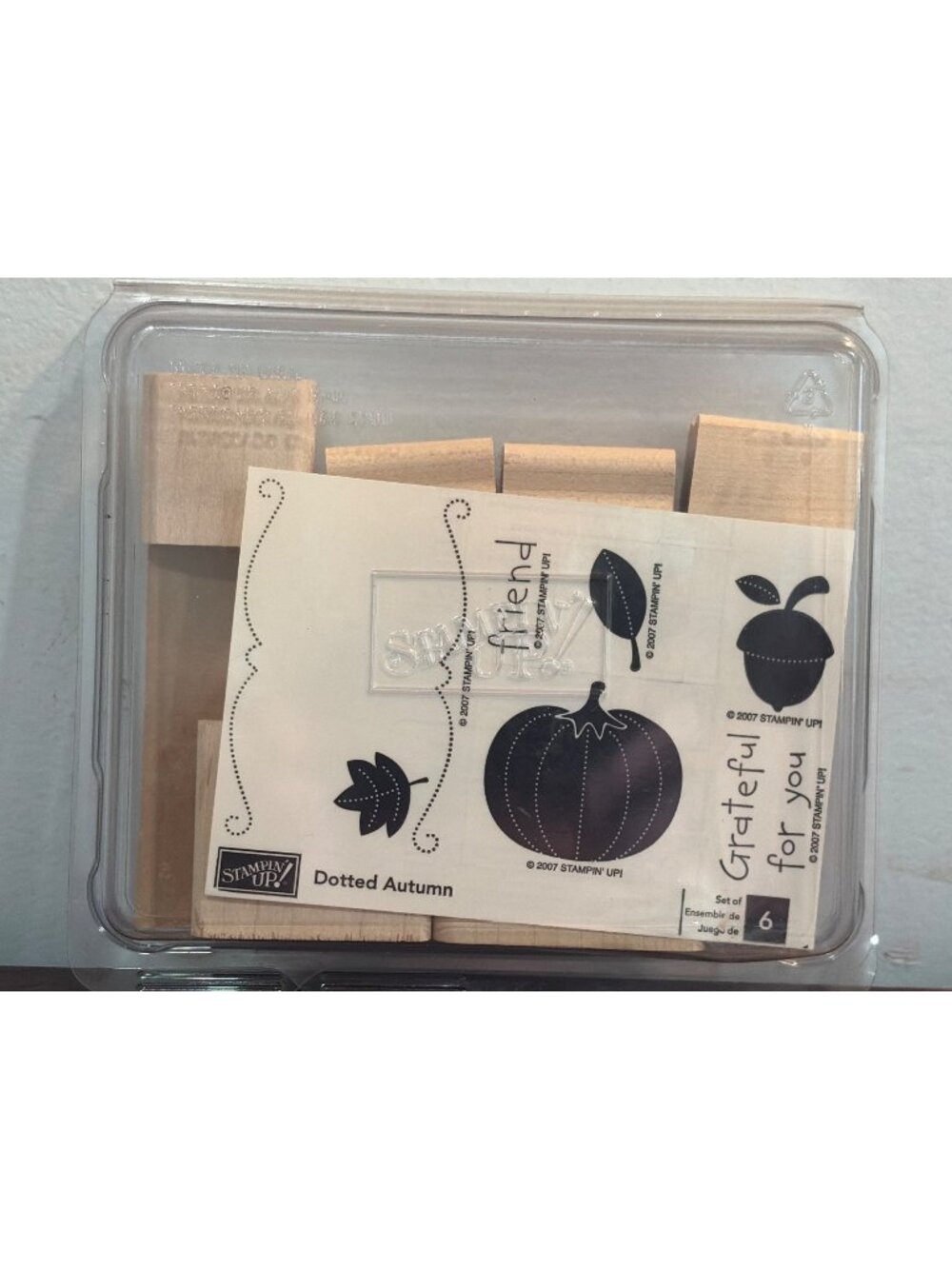 Stampin Up! Dotted Autumn Rubber Stamp Set Of 6 w/ Wood Blocks Fall-Themed Craft